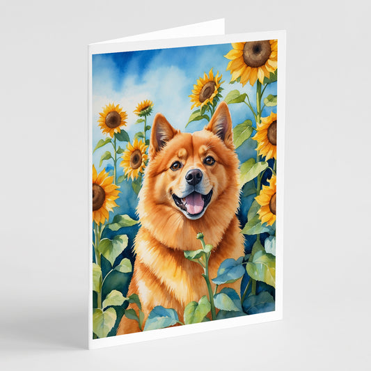 Buy this Finnish Spitz in Sunflowers Greeting Cards Pack of 8