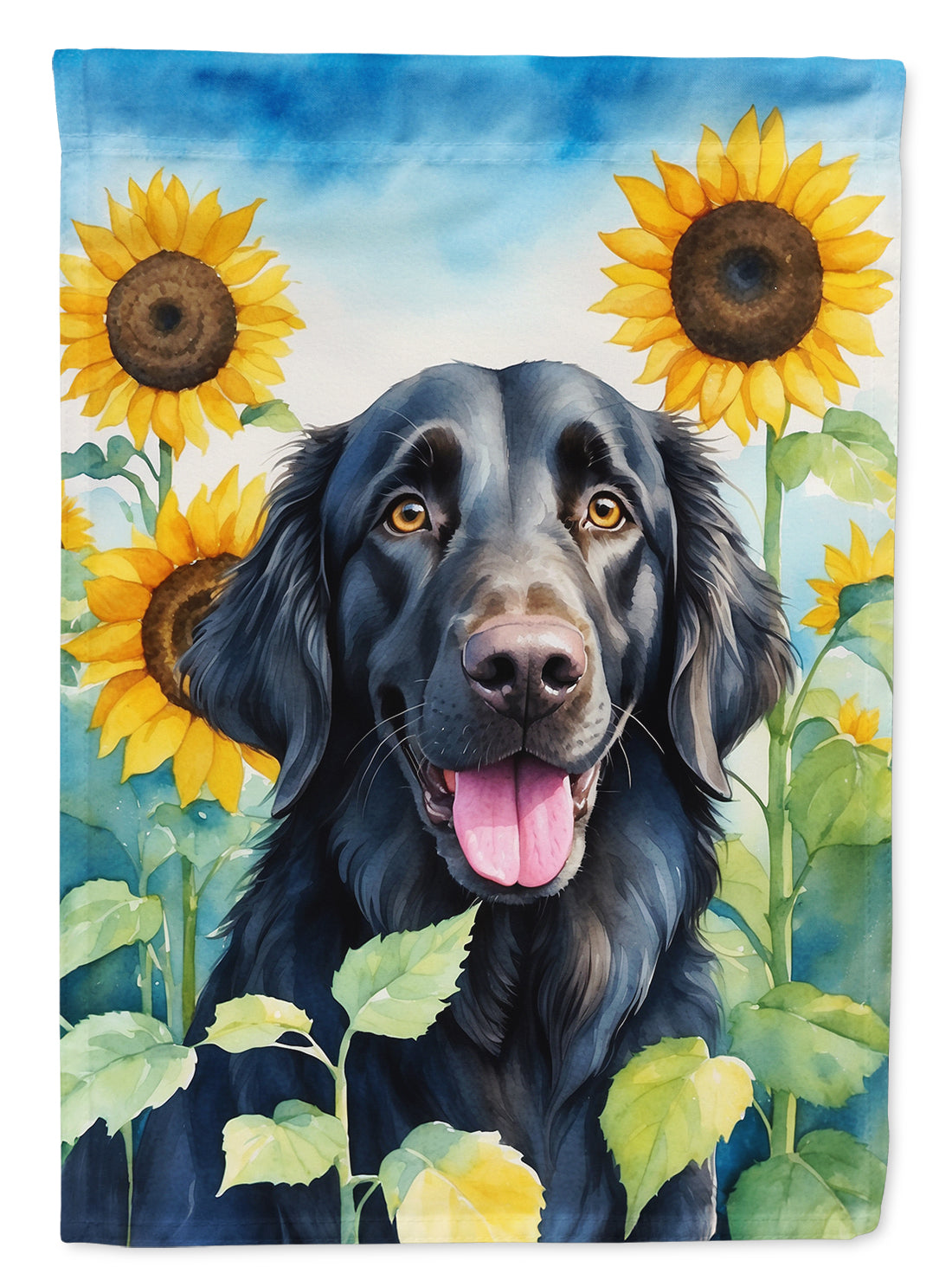 Buy this Flat-Coated Retriever in Sunflowers Garden Flag