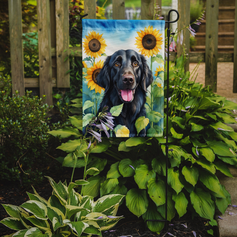 Flat-Coated Retriever in Sunflowers Garden Flag