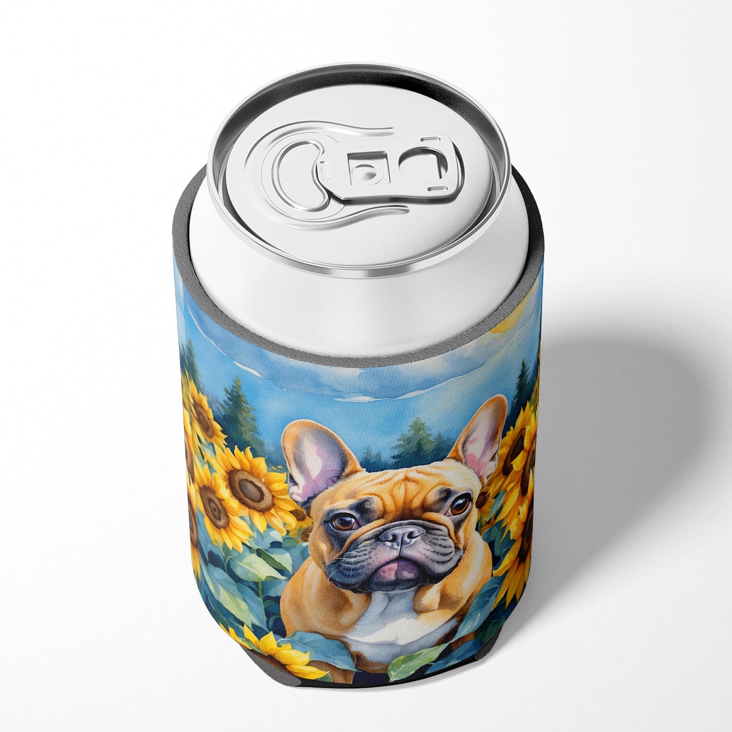 French Bulldog in Sunflowers Can or Bottle Hugger