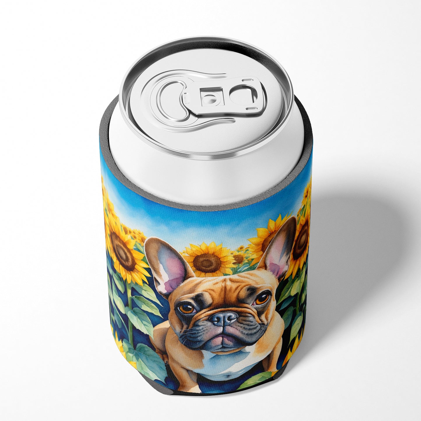 French Bulldog in Sunflowers Can or Bottle Hugger