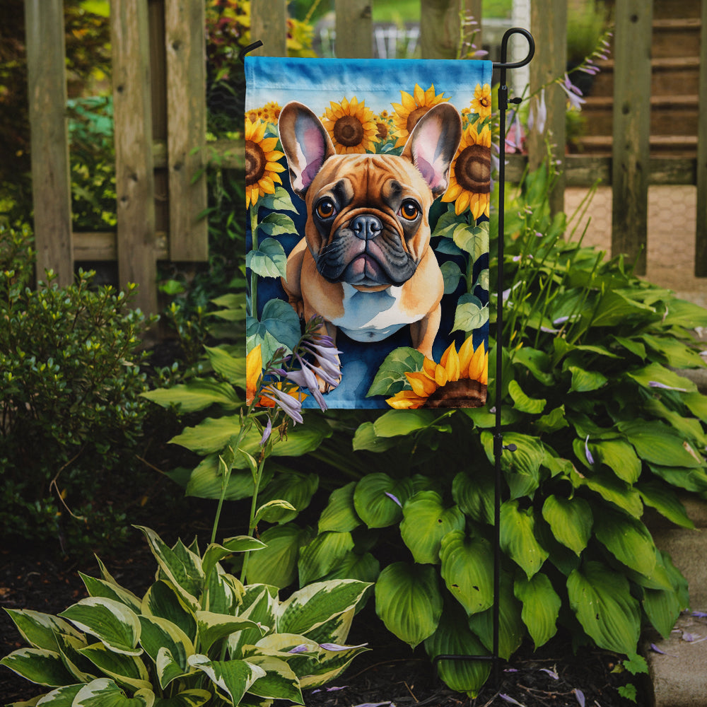French Bulldog in Sunflowers Garden Flag