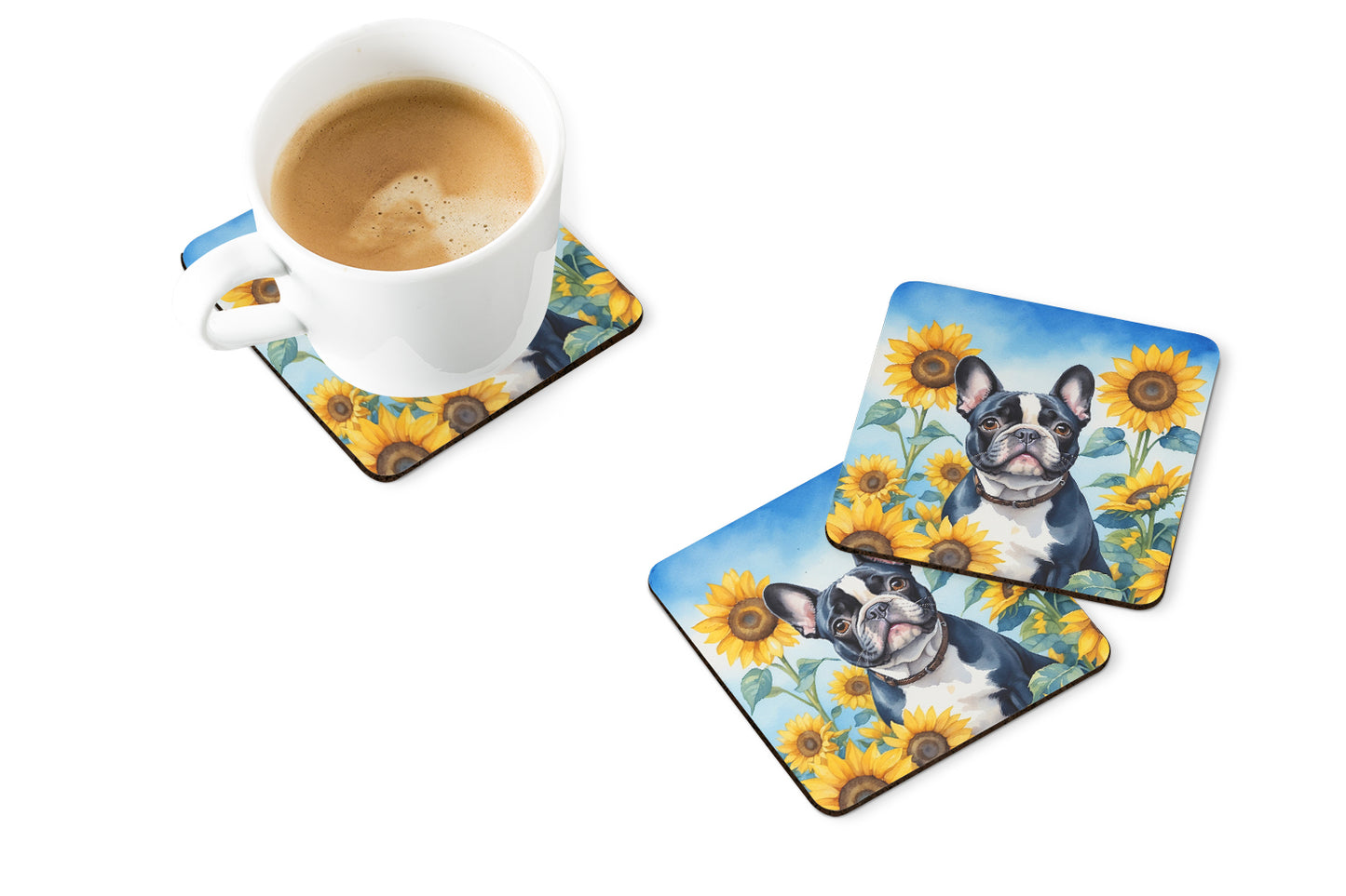 French Bulldog in Sunflowers Foam Coasters
