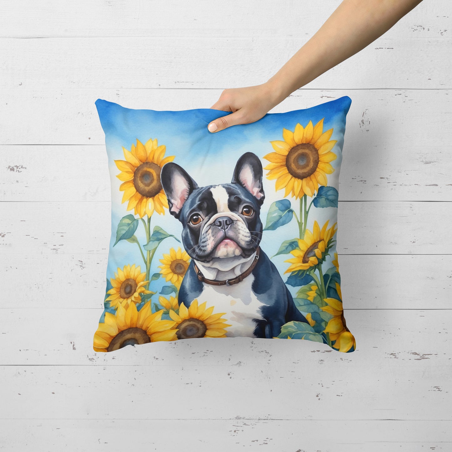 French Bulldog in Sunflowers Throw Pillow