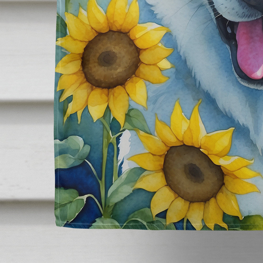 White German Shepherd in Sunflowers House Flag