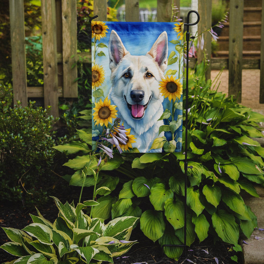 White German Shepherd in Sunflowers Garden Flag