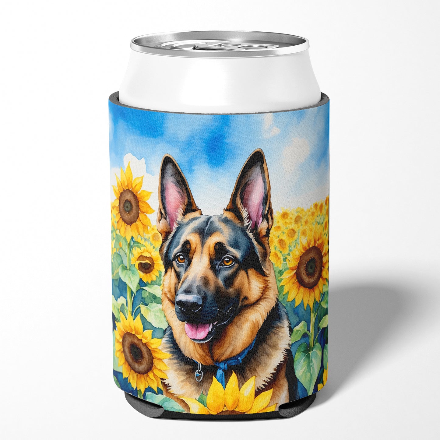 German Shepherd in Sunflowers Can or Bottle Hugger
