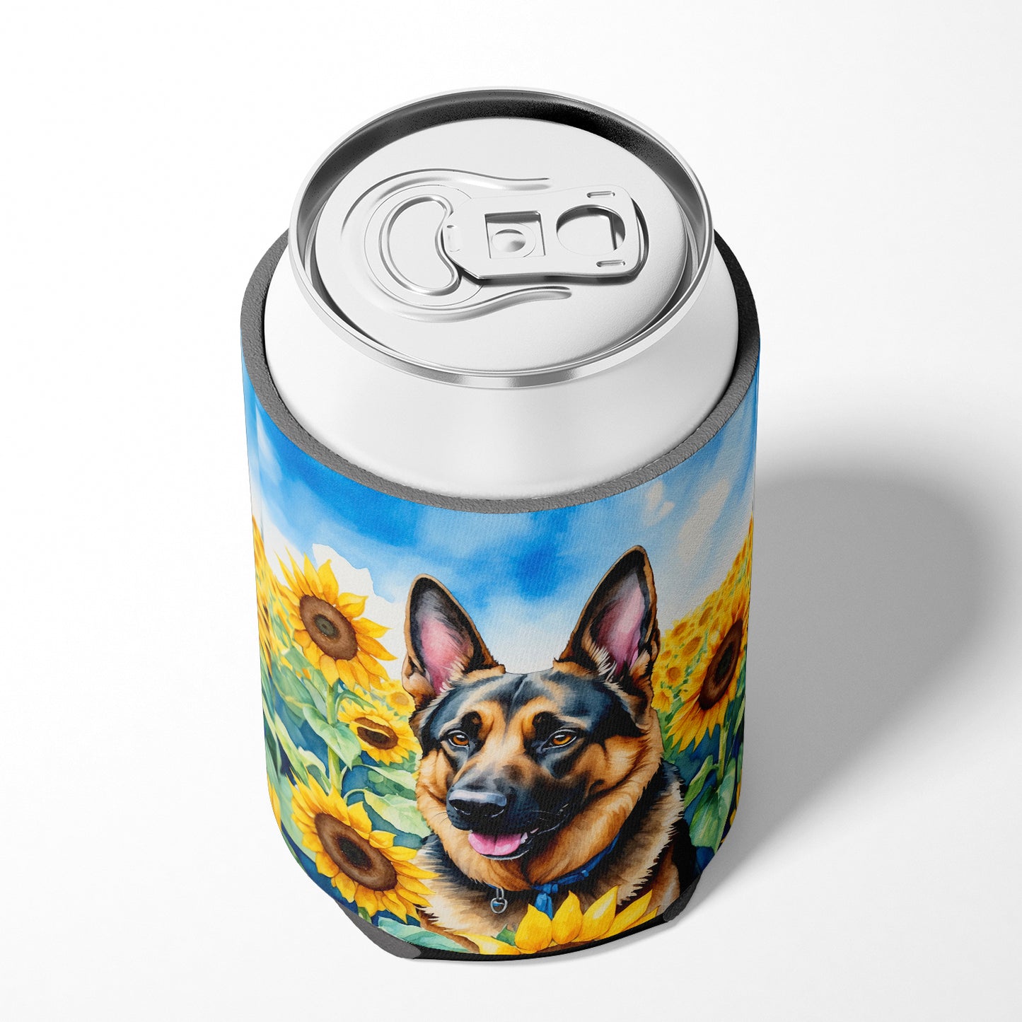 German Shepherd in Sunflowers Can or Bottle Hugger