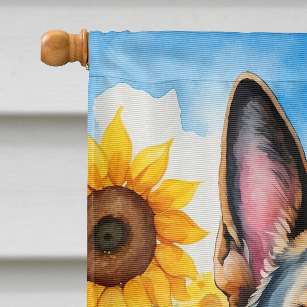 German Shepherd in Sunflowers House Flag
