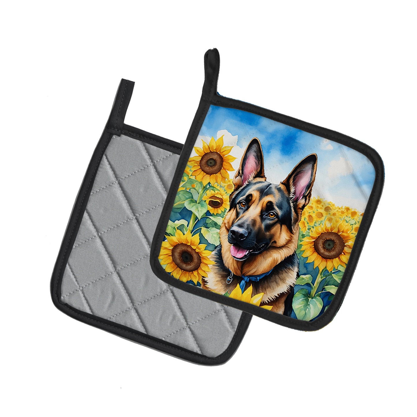 German Shepherd in Sunflowers Pair of Pot Holders