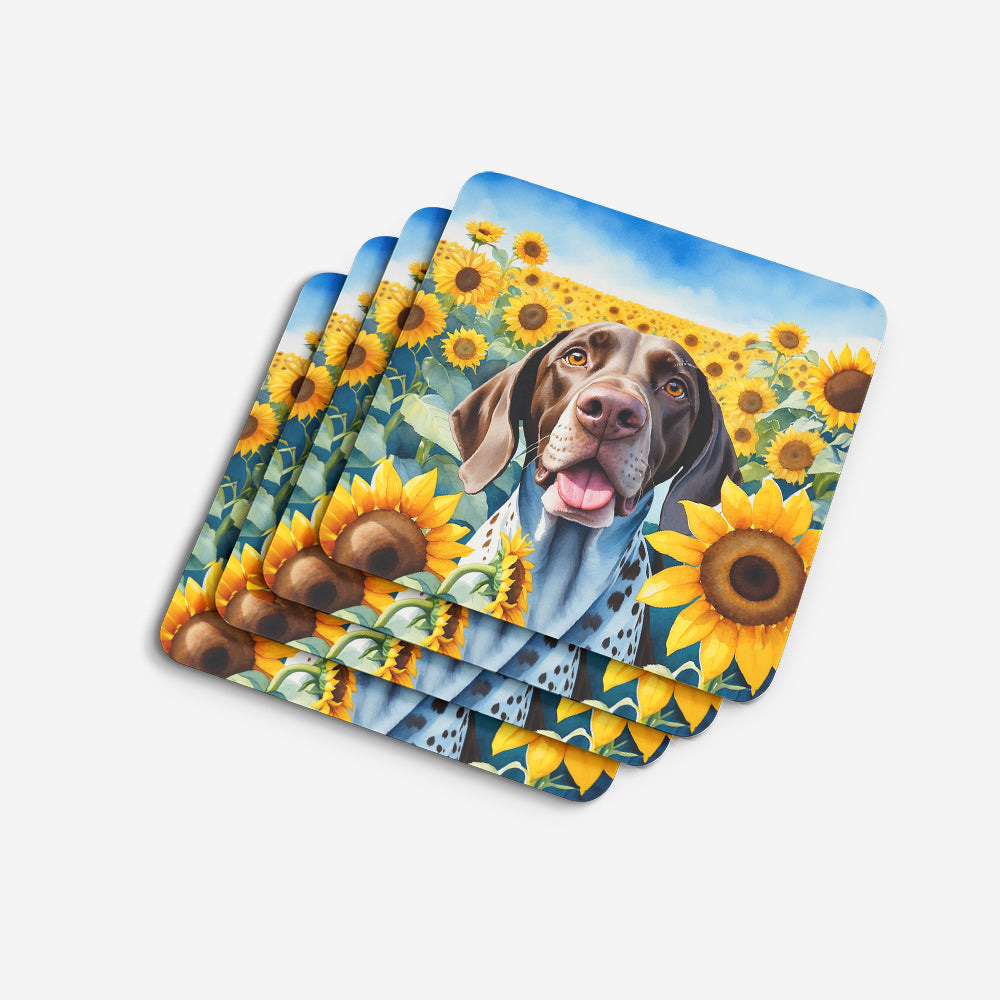 German Shorthaired Pointer in Sunflowers Foam Coasters