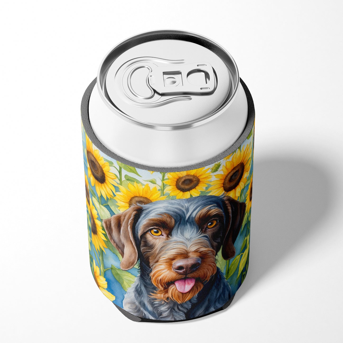 German Wirehaired Pointer in Sunflowers Can or Bottle Hugger