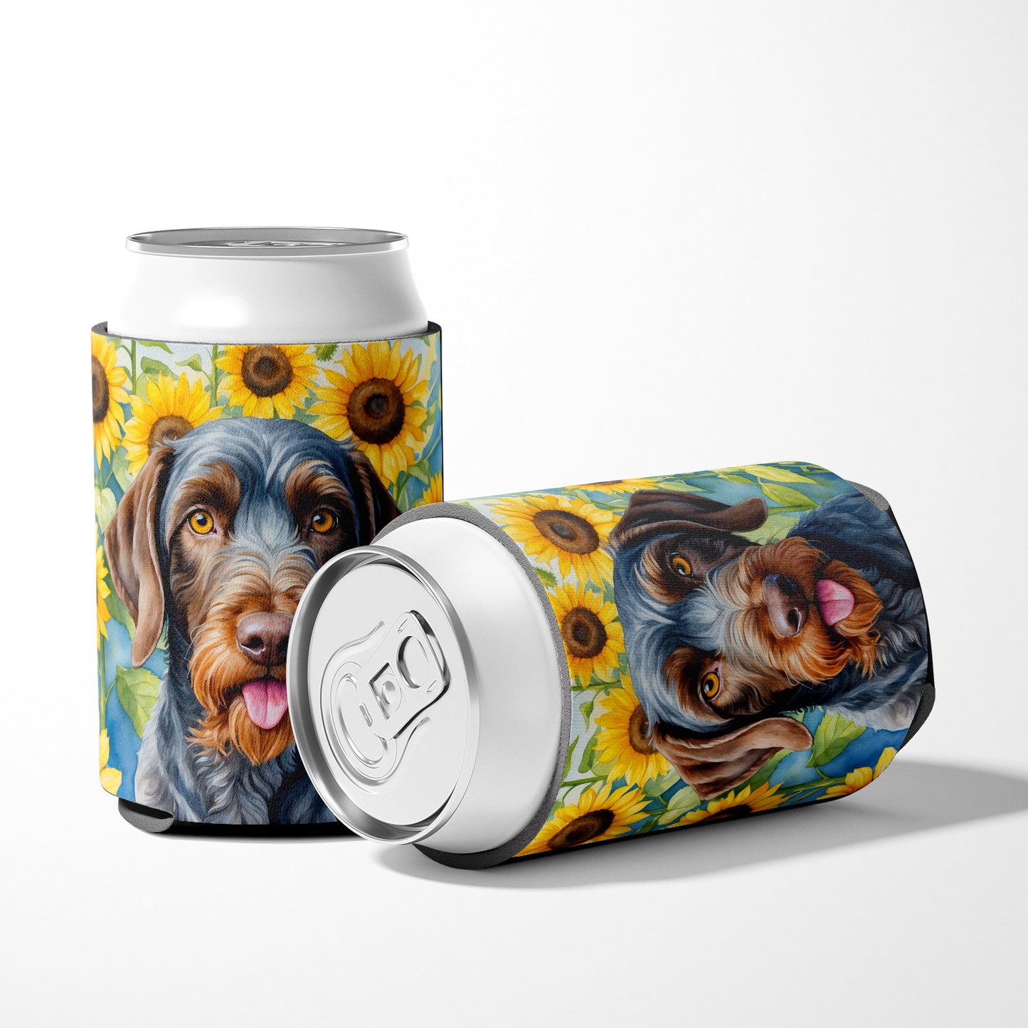 German Wirehaired Pointer in Sunflowers Can or Bottle Hugger