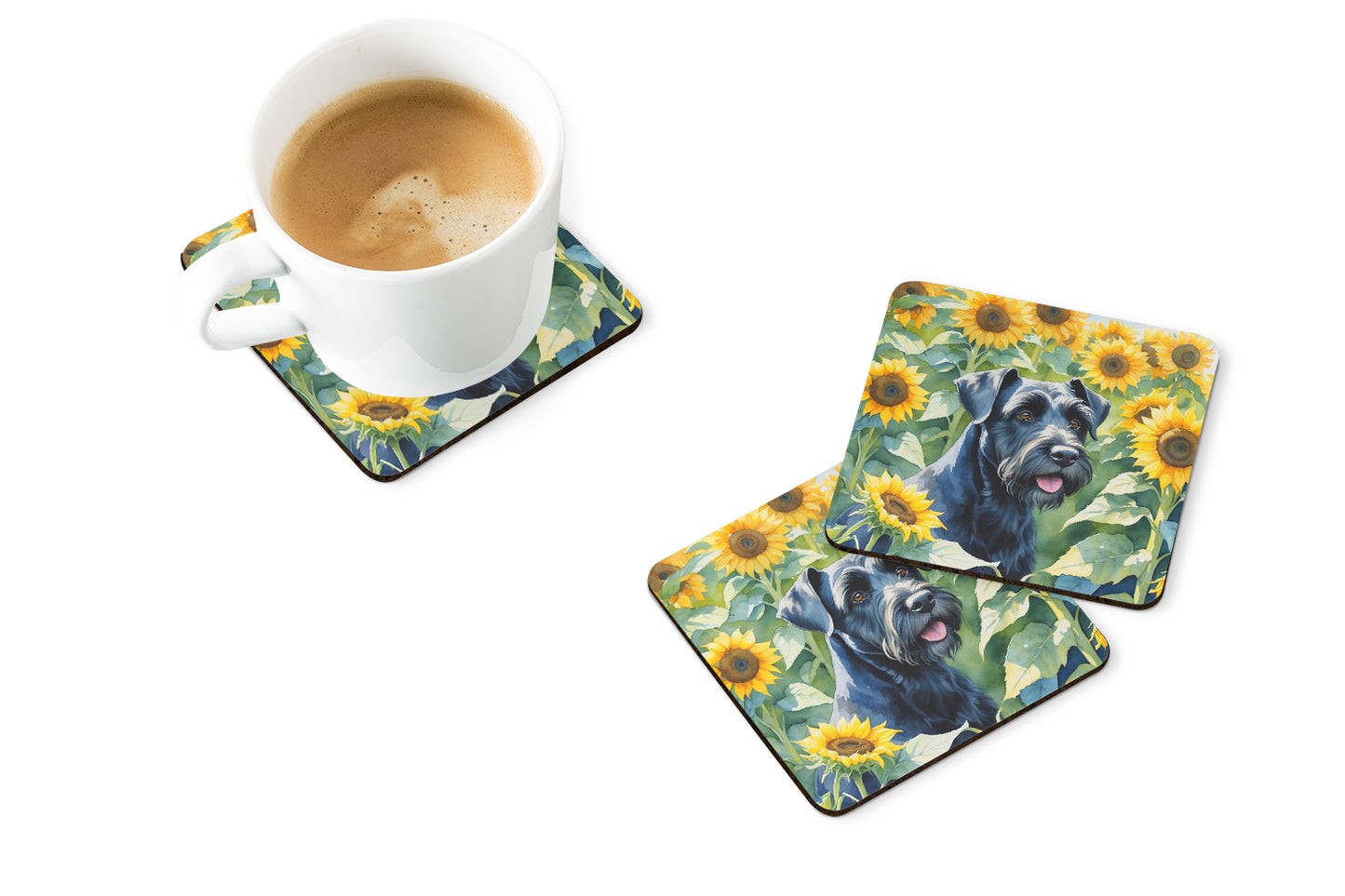 Giant Schnauzer in Sunflowers Foam Coasters