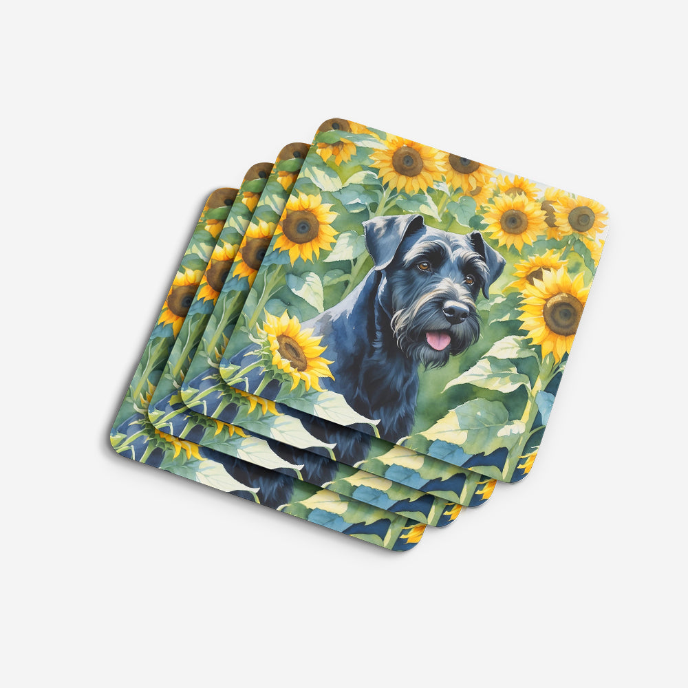 Giant Schnauzer in Sunflowers Foam Coasters