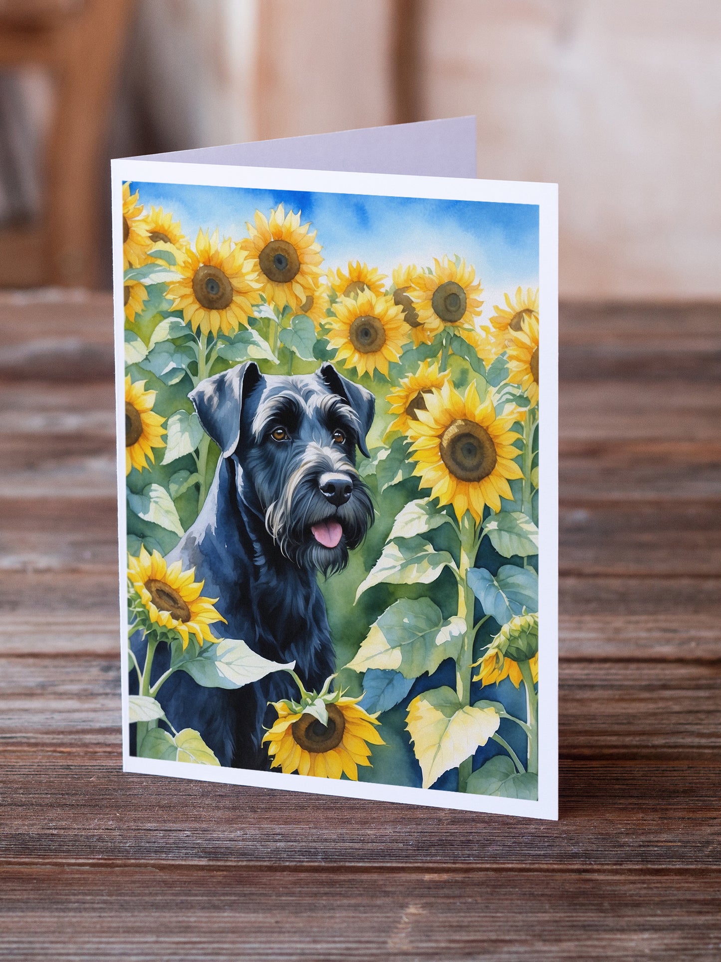 Giant Schnauzer in Sunflowers Greeting Cards Pack of 8