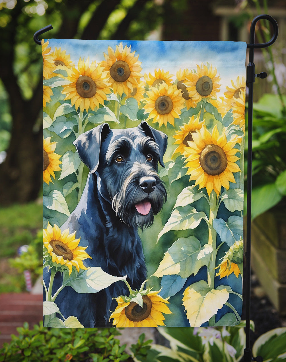 Giant Schnauzer in Sunflowers Garden Flag