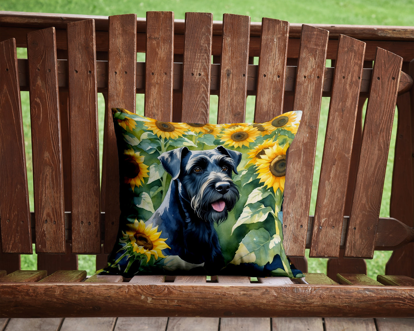 Giant Schnauzer in Sunflowers Throw Pillow