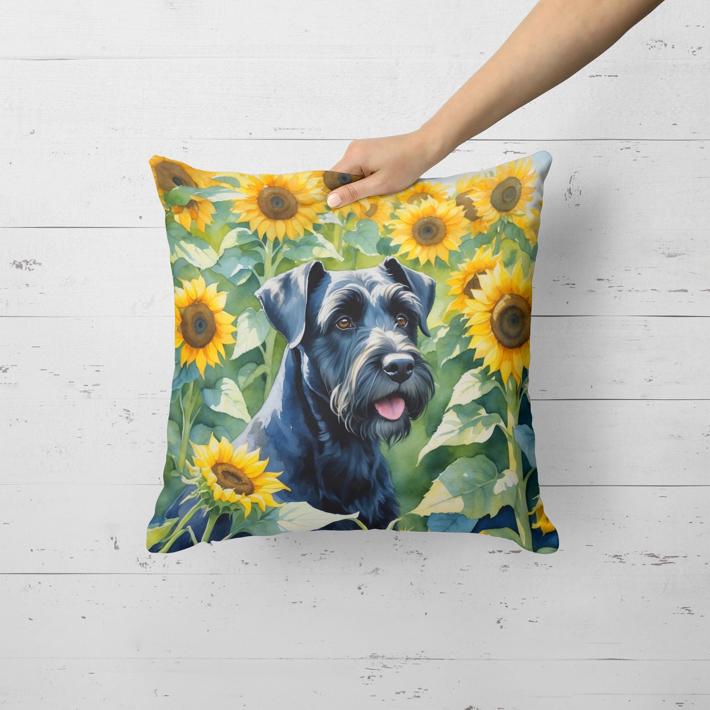 Giant Schnauzer in Sunflowers Throw Pillow