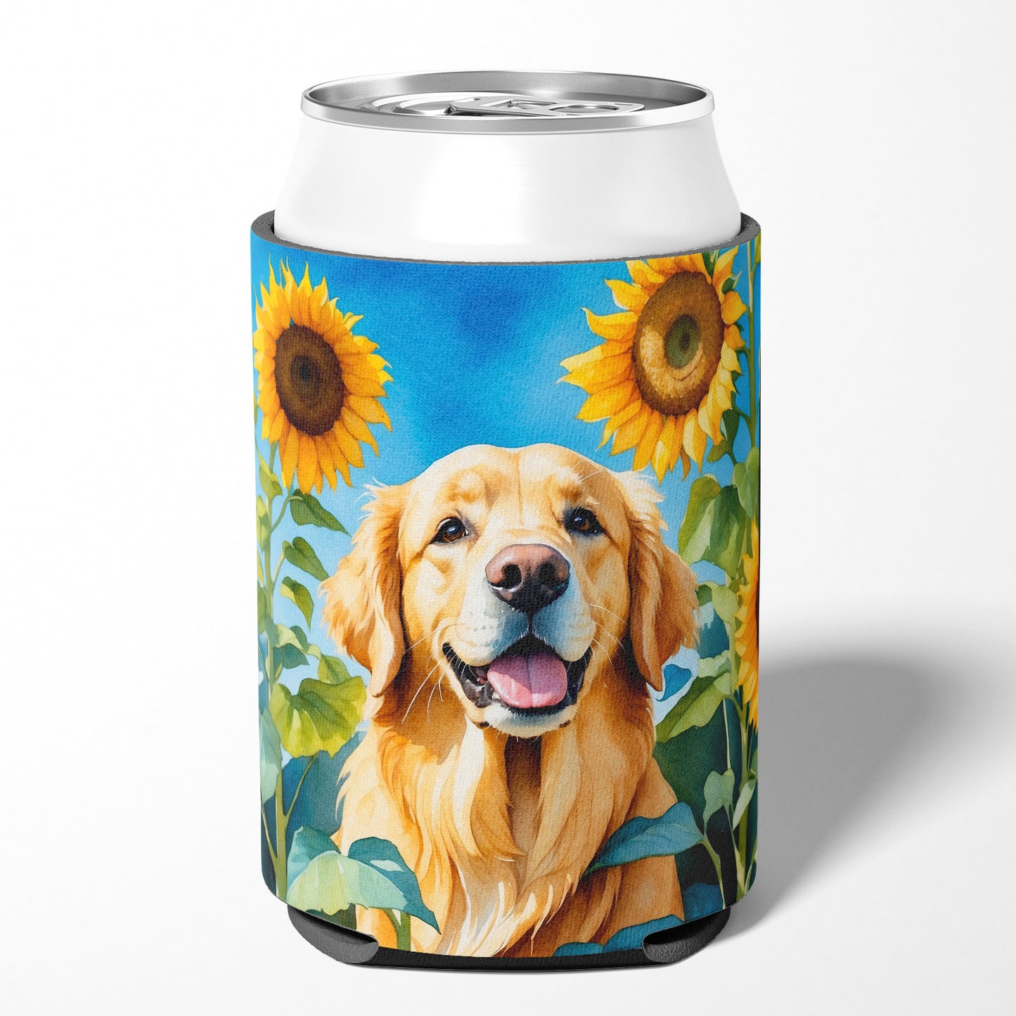 Golden Retriever in Sunflowers Can or Bottle Hugger