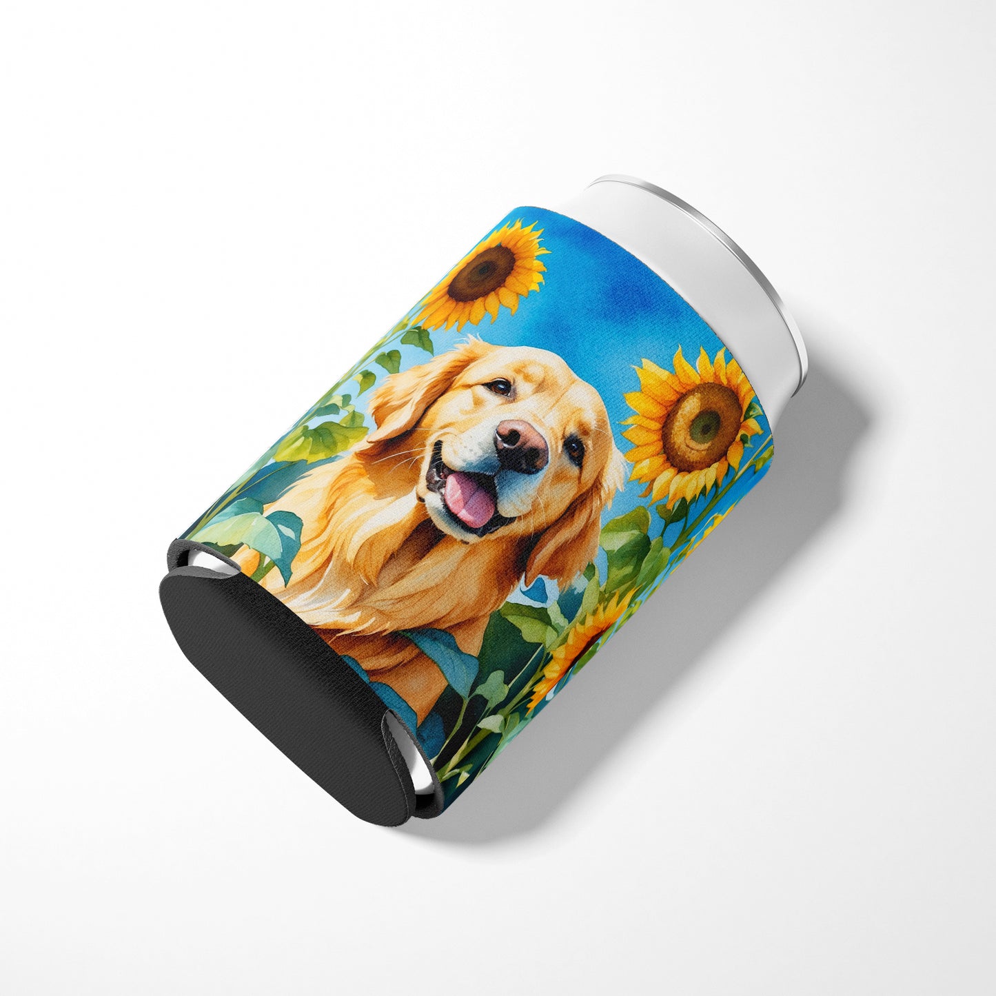 Golden Retriever in Sunflowers Can or Bottle Hugger