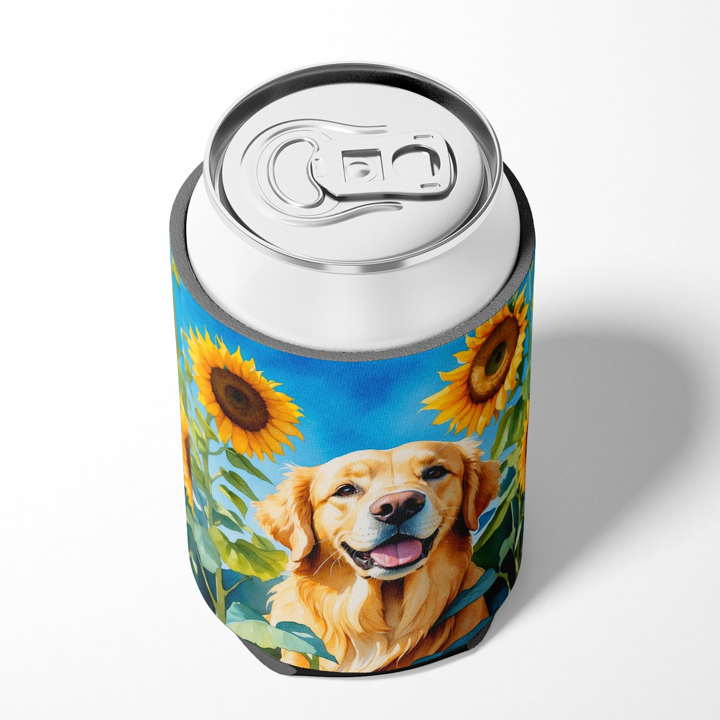 Golden Retriever in Sunflowers Can or Bottle Hugger