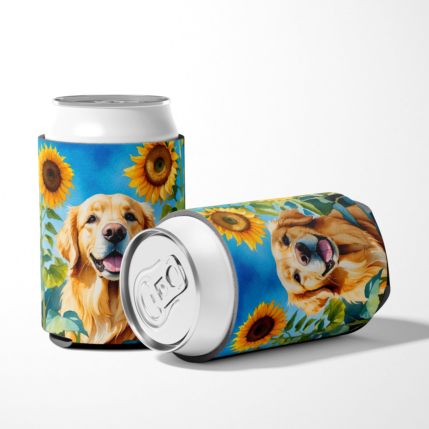 Golden Retriever in Sunflowers Can or Bottle Hugger