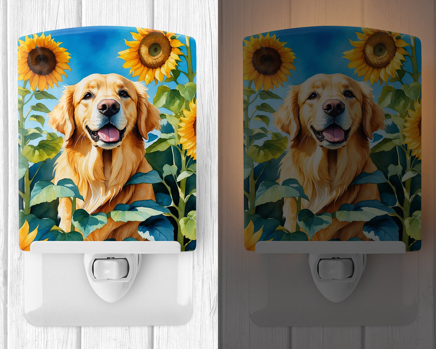 Golden Retriever in Sunflowers Ceramic Night Light