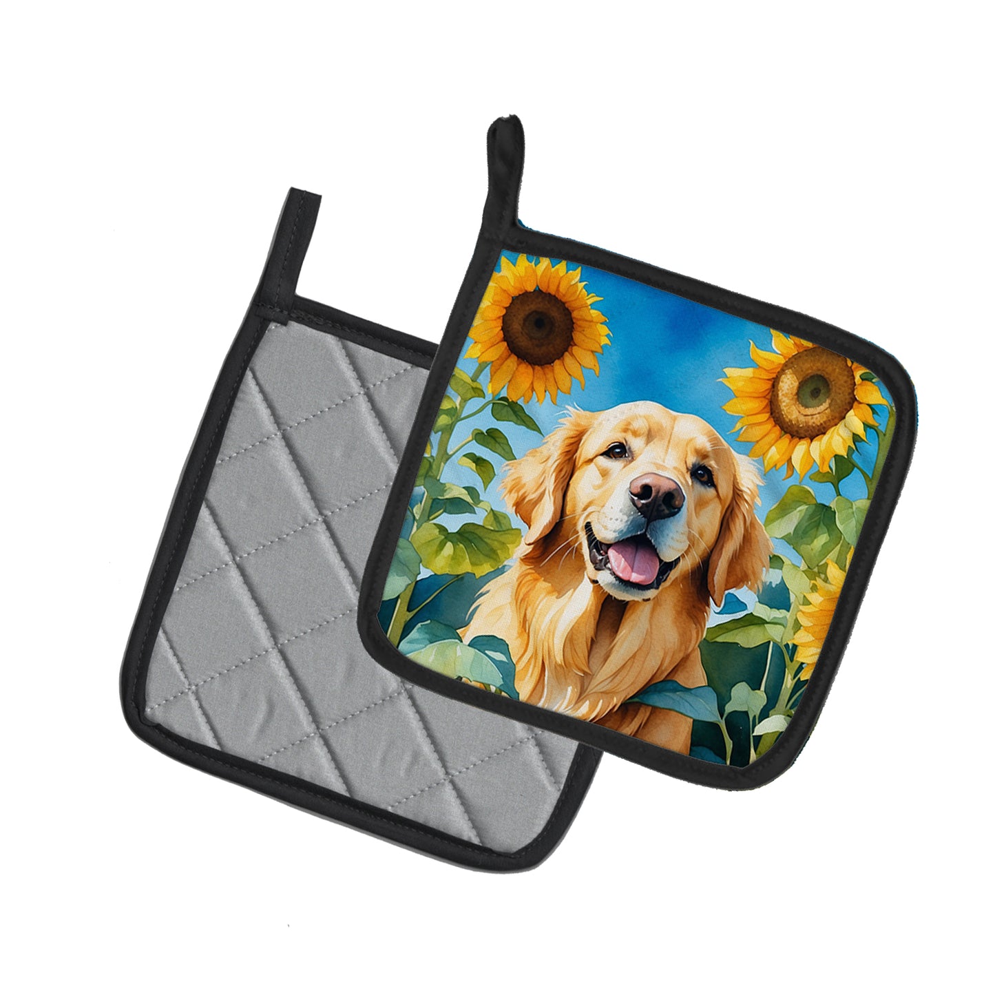 Golden Retriever in Sunflowers Pair of Pot Holders