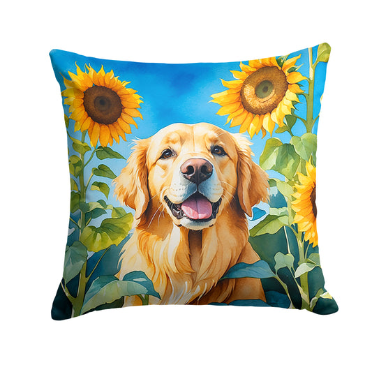 Buy this Golden Retriever in Sunflowers Throw Pillow