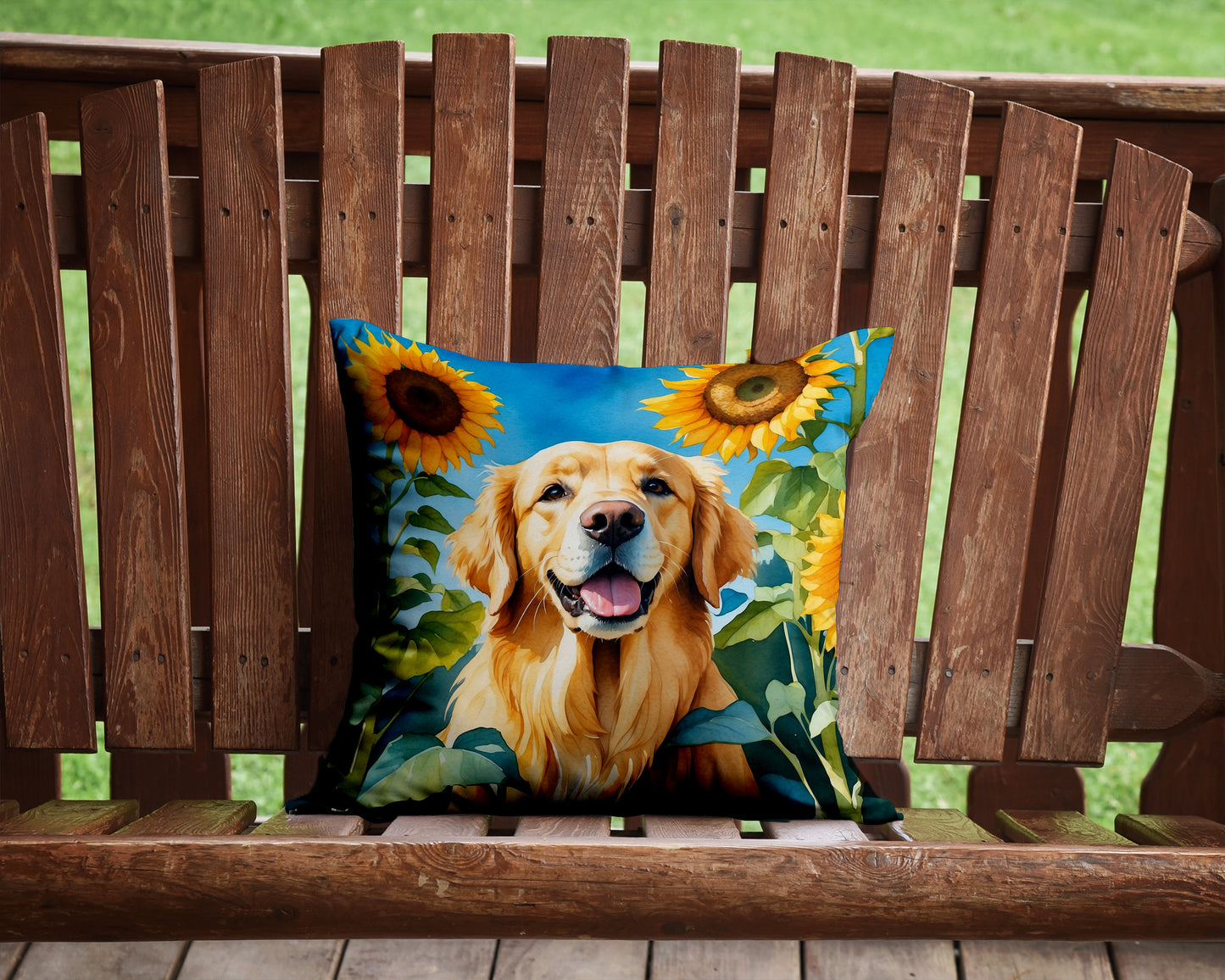 Golden Retriever in Sunflowers Throw Pillow