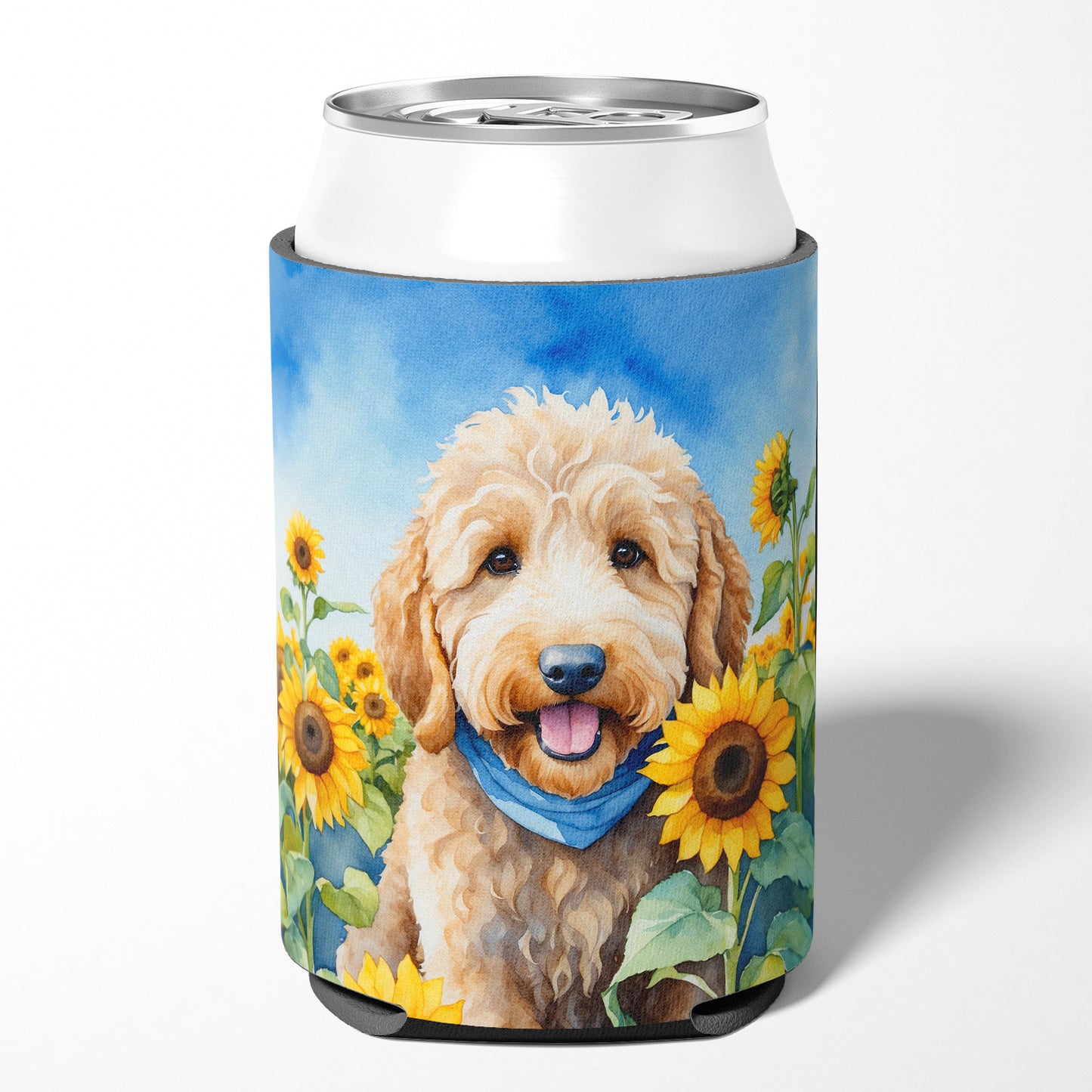 Goldendoodle in Sunflowers Can or Bottle Hugger