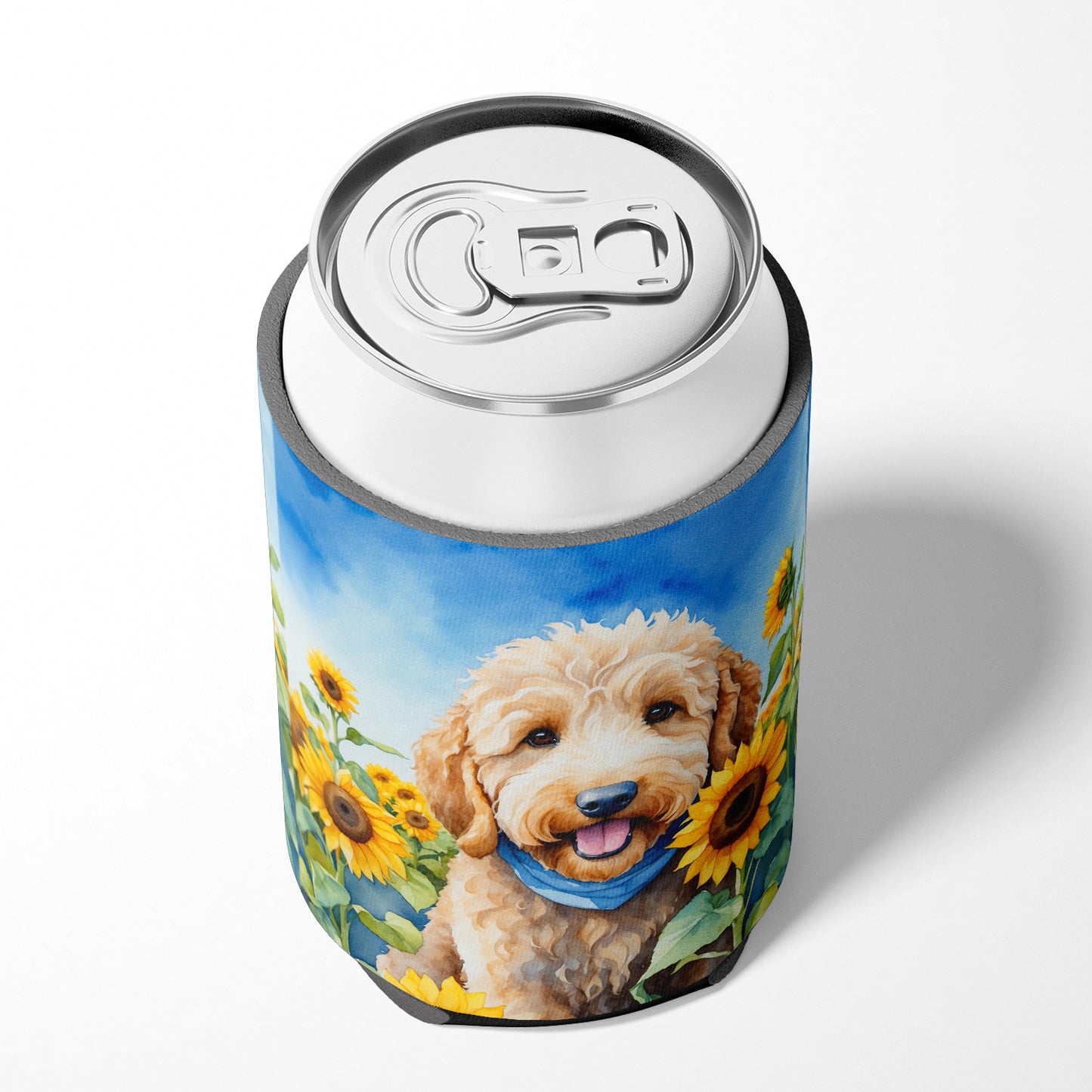Goldendoodle in Sunflowers Can or Bottle Hugger