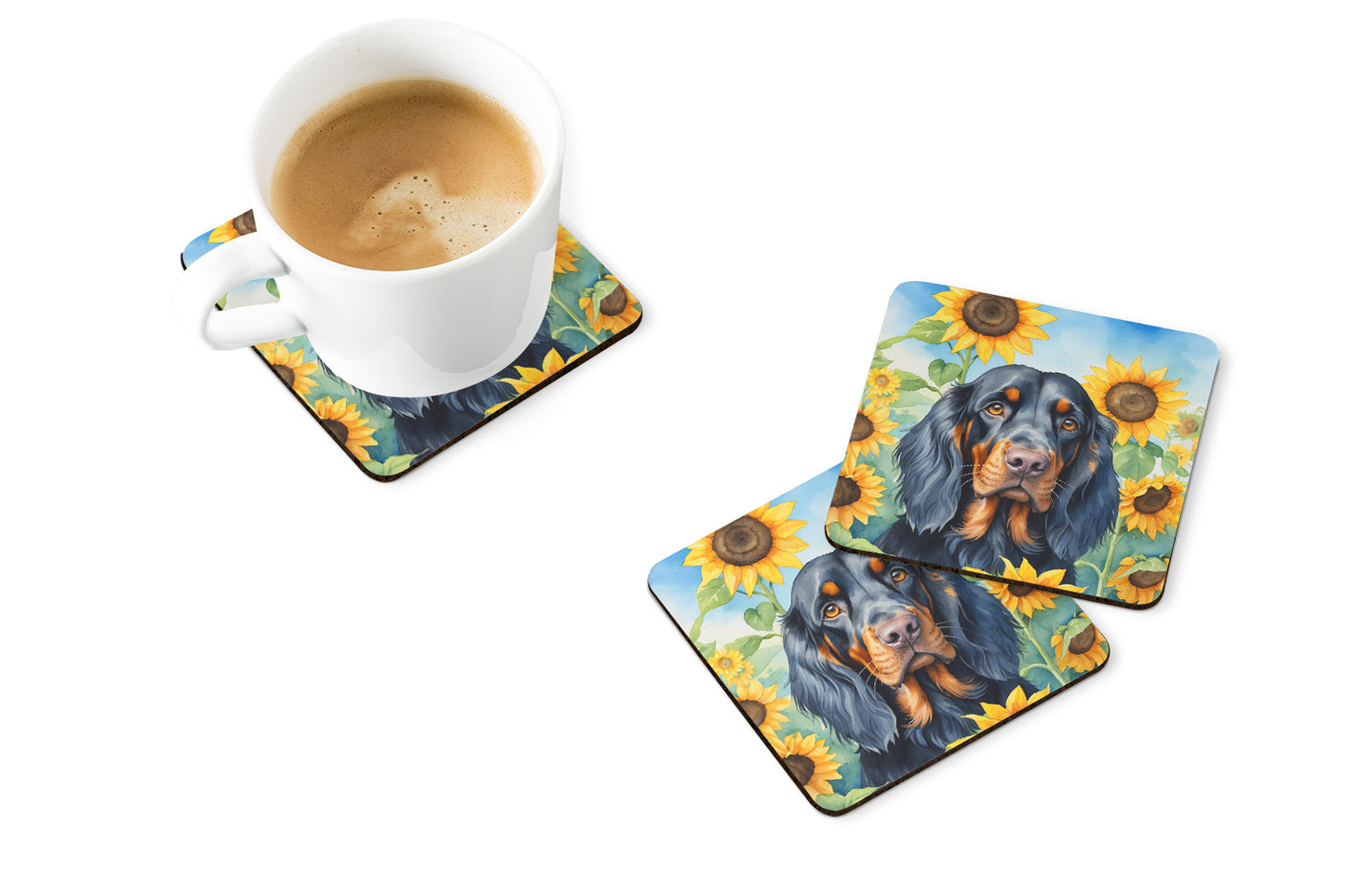 Gordon Setter in Sunflowers Foam Coasters