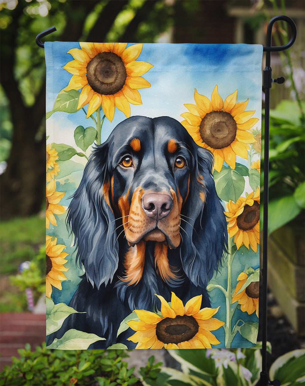 Gordon Setter in Sunflowers Garden Flag