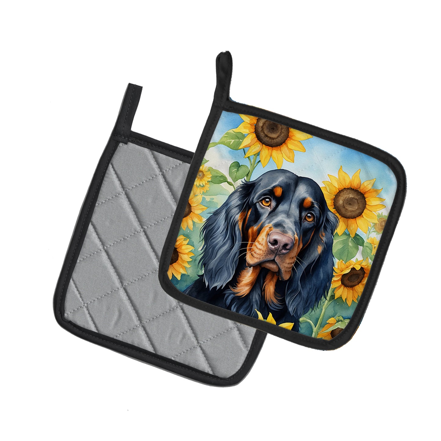 Gordon Setter in Sunflowers Pair of Pot Holders