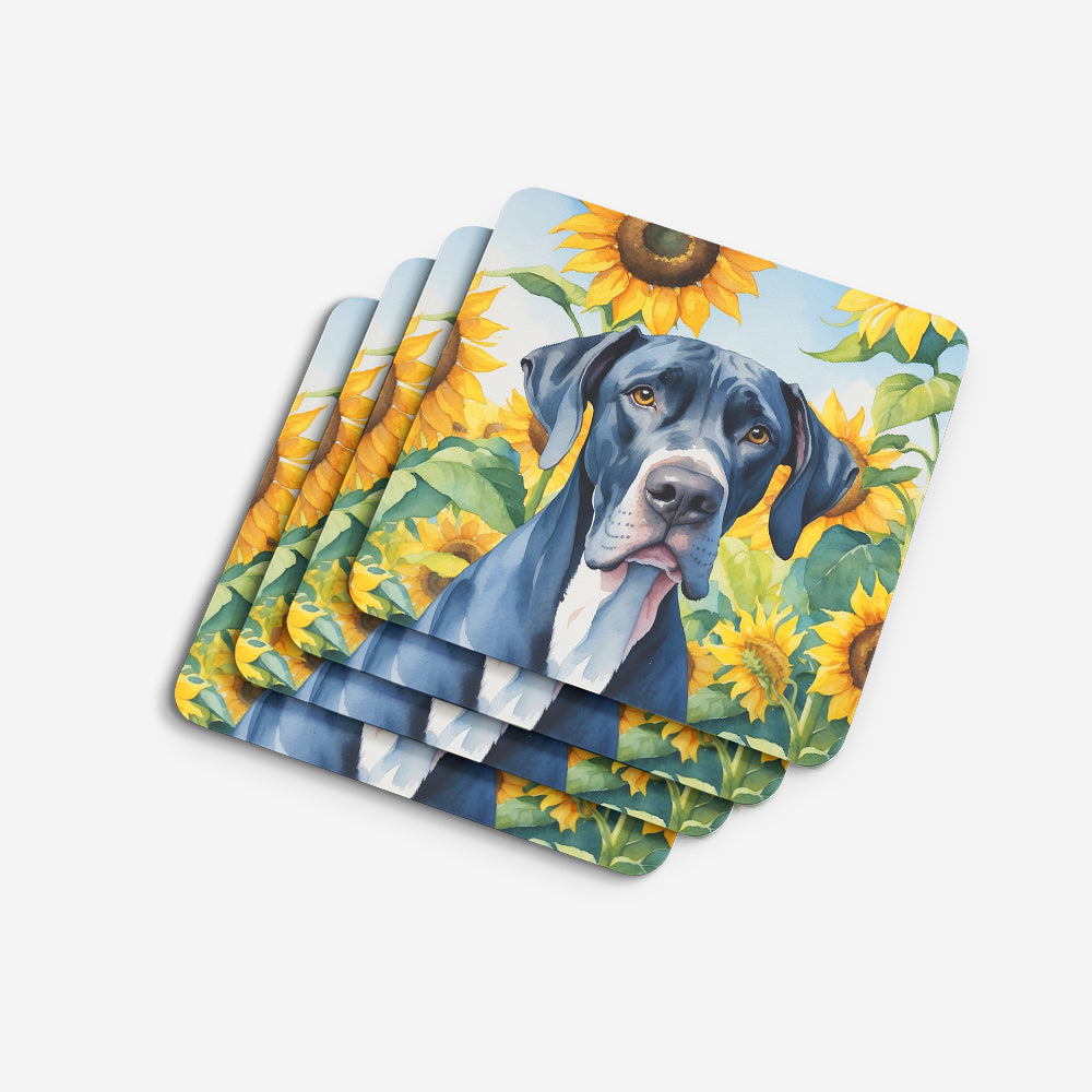 Great Dane in Sunflowers Foam Coasters