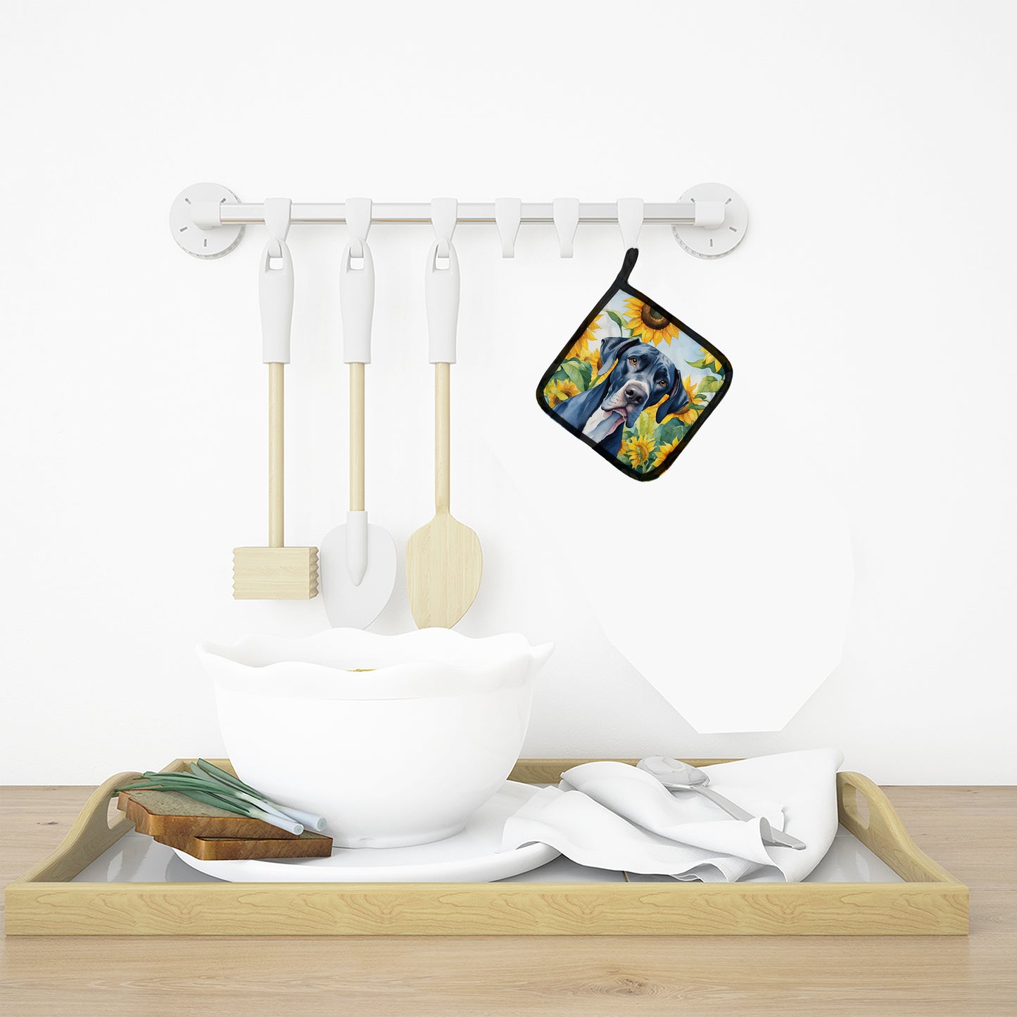 Great Dane in Sunflowers Pair of Pot Holders