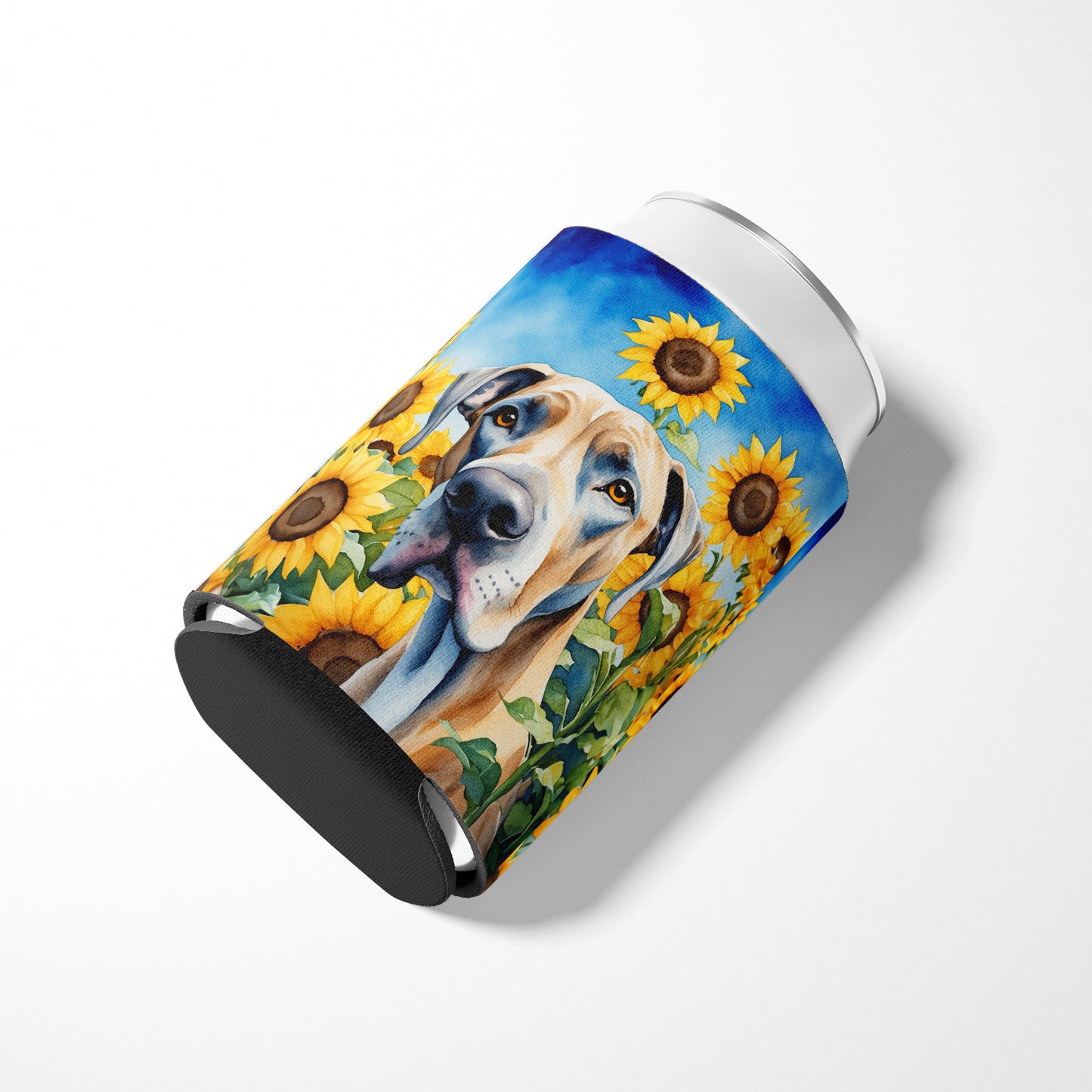 Great Dane in Sunflowers Can or Bottle Hugger