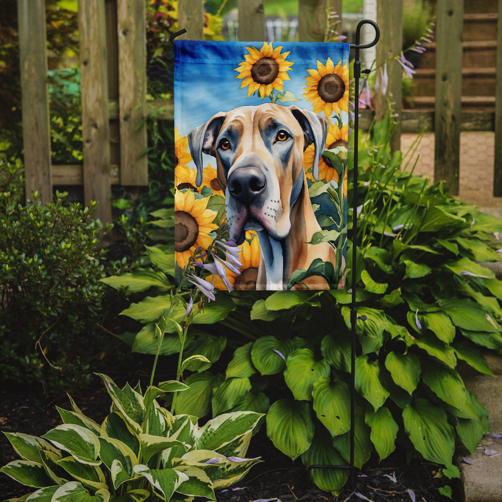 Great Dane in Sunflowers Garden Flag