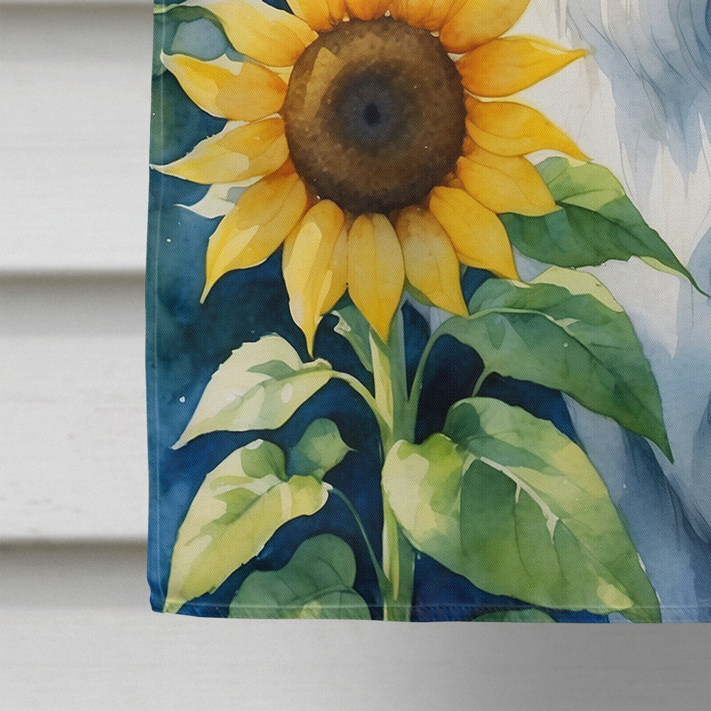 Great Pyrenees in Sunflowers House Flag