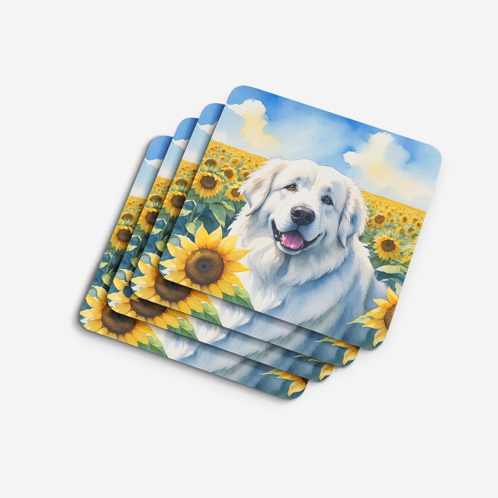 Great Pyrenees in Sunflowers Foam Coasters