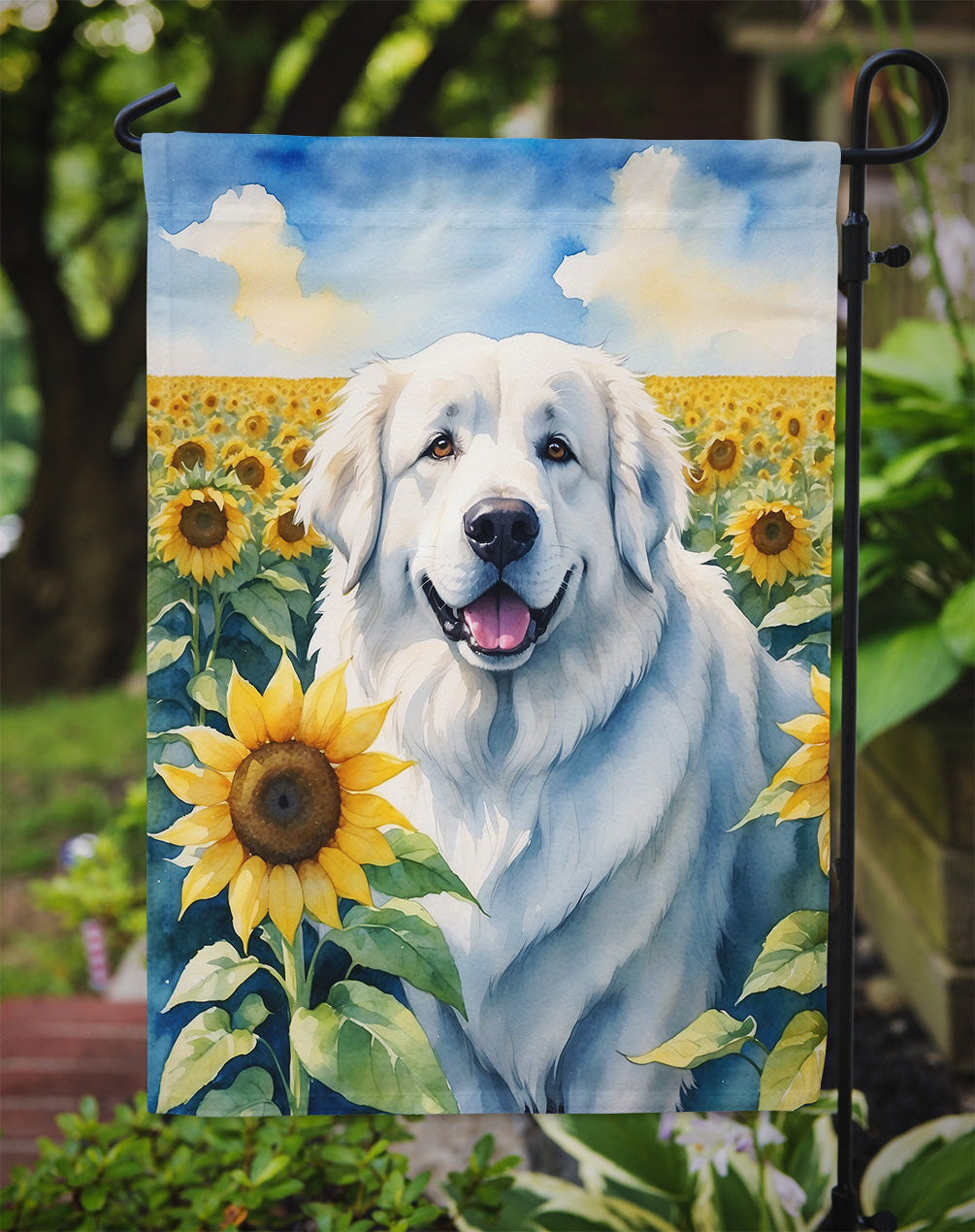 Great Pyrenees in Sunflowers Garden Flag