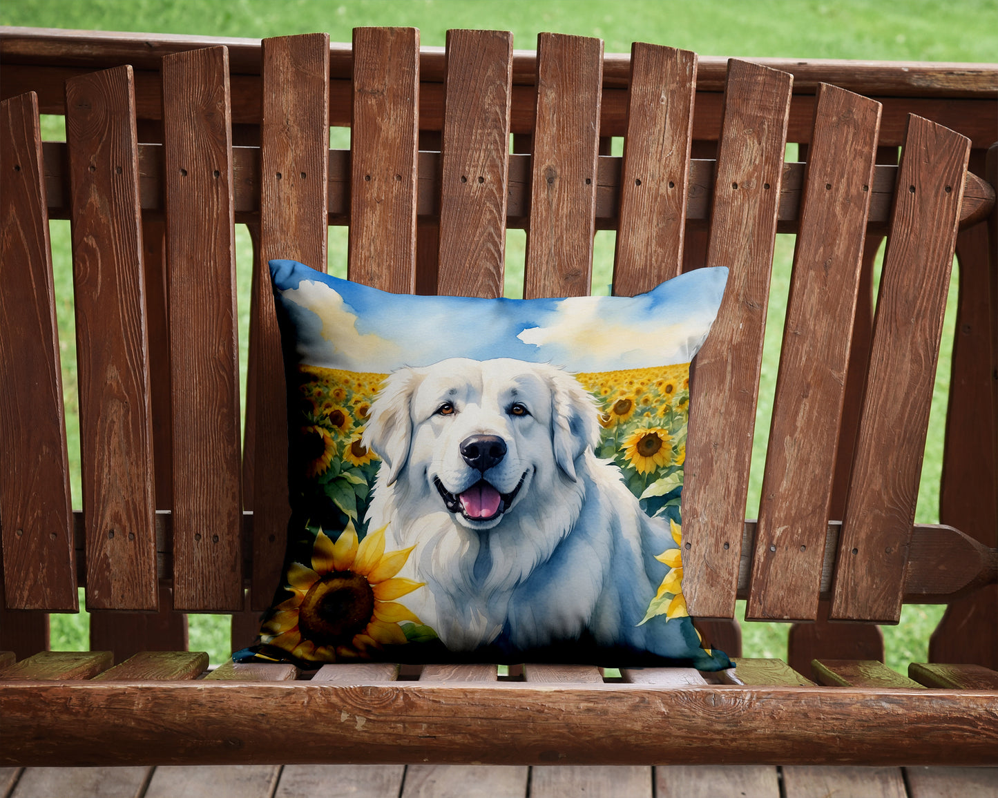 Great Pyrenees in Sunflowers Throw Pillow