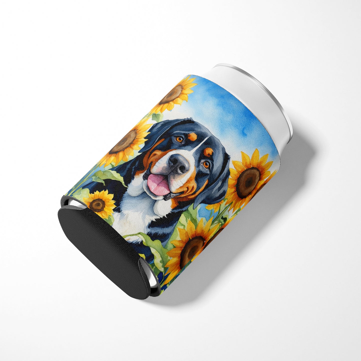 Greater Swiss Mountain Dog in Sunflowers Can or Bottle Hugger