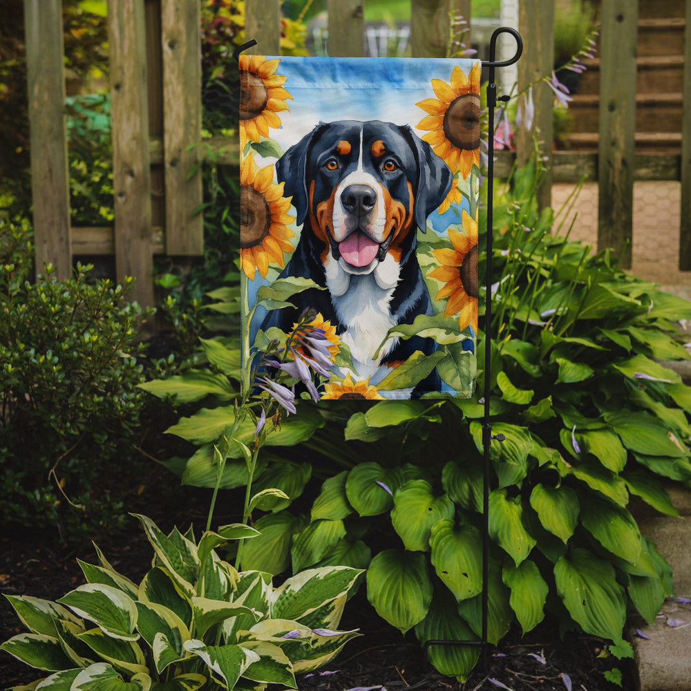 Greater Swiss Mountain Dog in Sunflowers Garden Flag