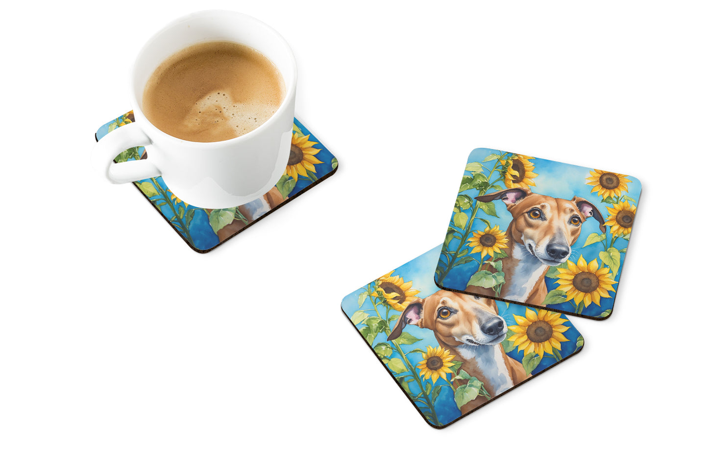 Greyhound in Sunflowers Foam Coasters