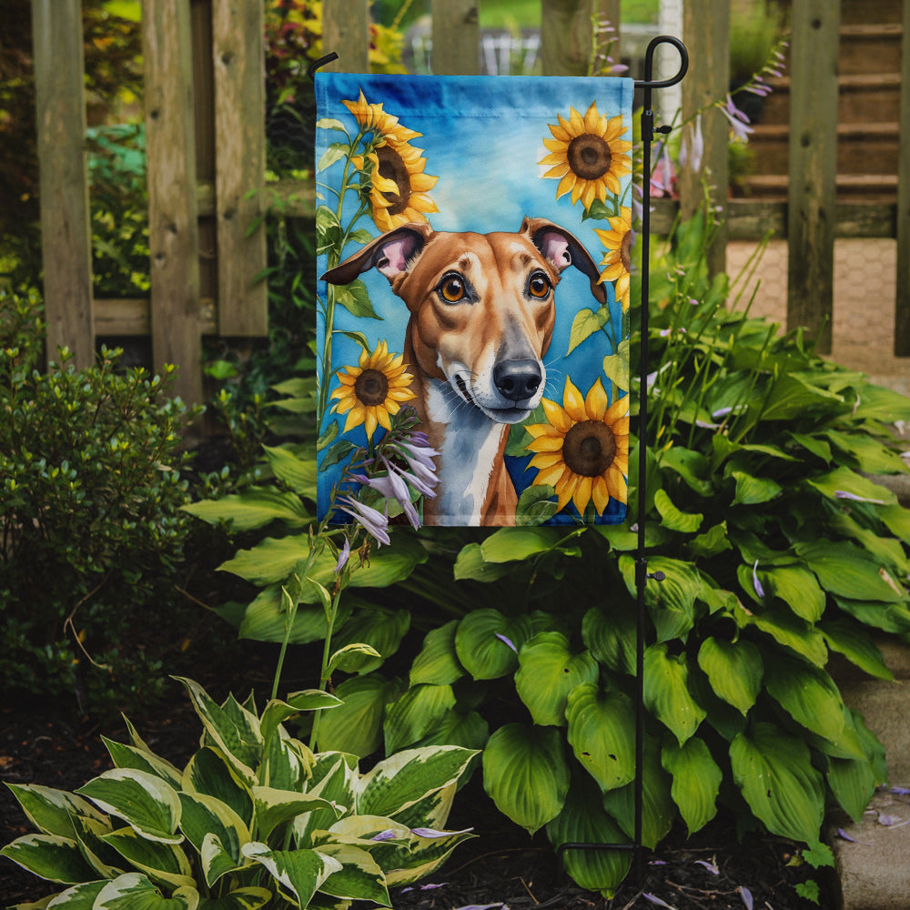 Greyhound in Sunflowers Garden Flag