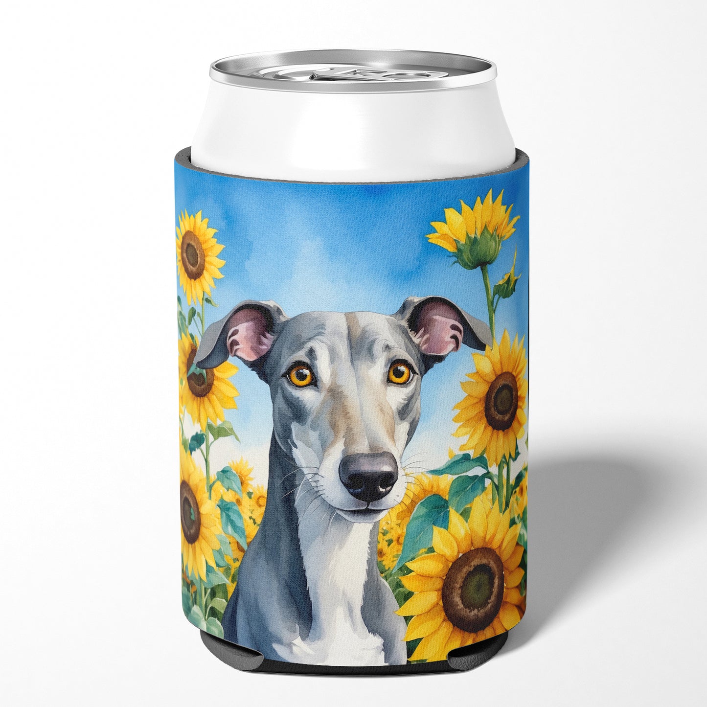 Greyhound in Sunflowers Can or Bottle Hugger