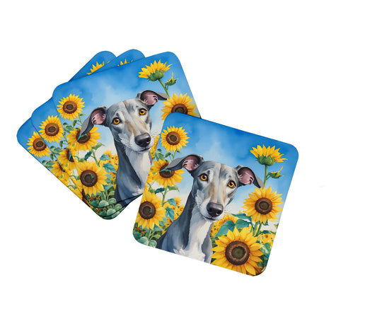 Buy this Greyhound in Sunflowers Foam Coasters